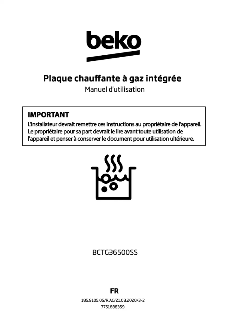 Page 1 de la notice Manuel utilisateur Beko BCTG36500SS