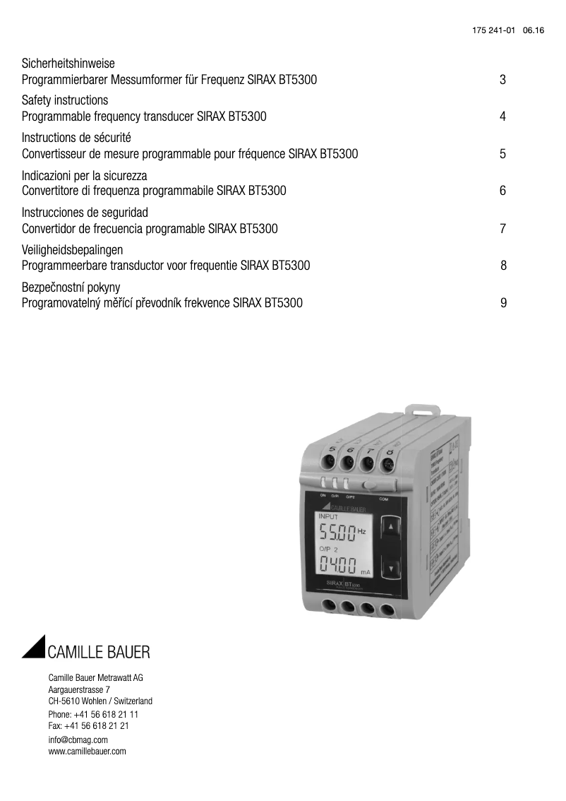 Page n°1 - Instructions de sécurité Camille Bauer SIRAX BT5300