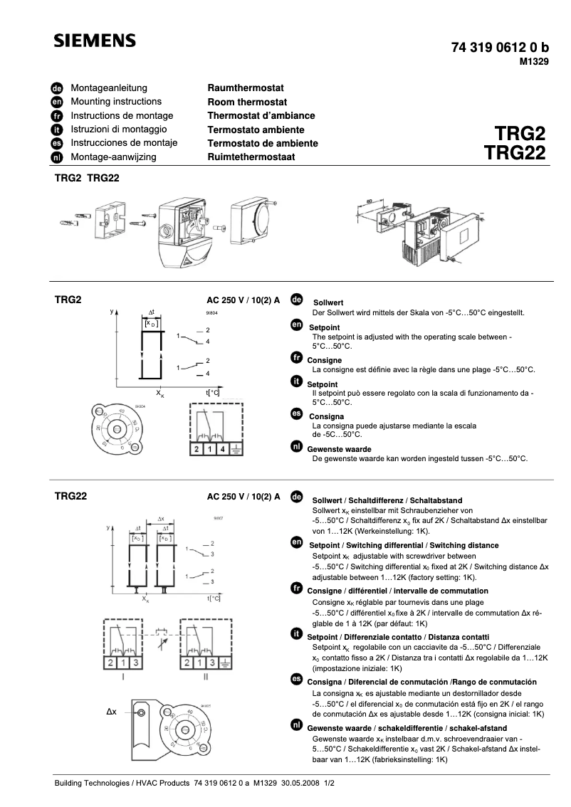 Page 1 de la notice Manuel utilisateur Siemens TRG22