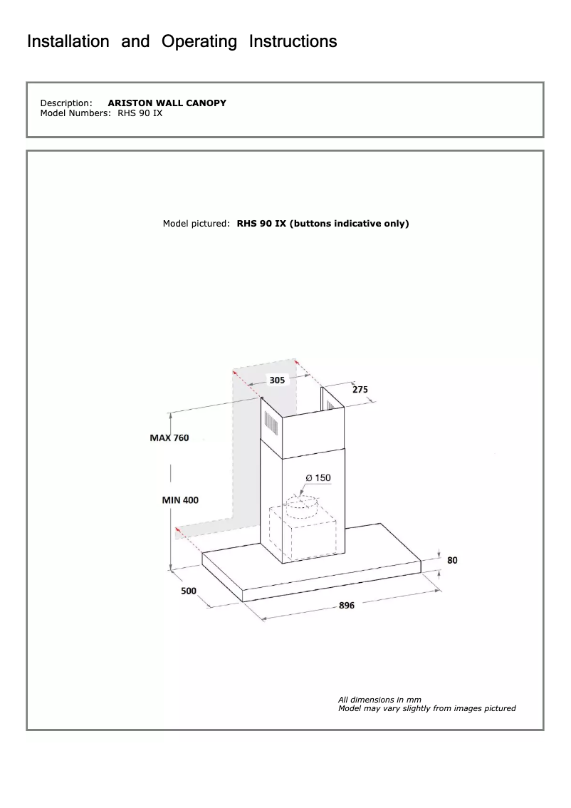 Page n°1 - Manuel utilisateur Ariston Thermo RHS 90 IX