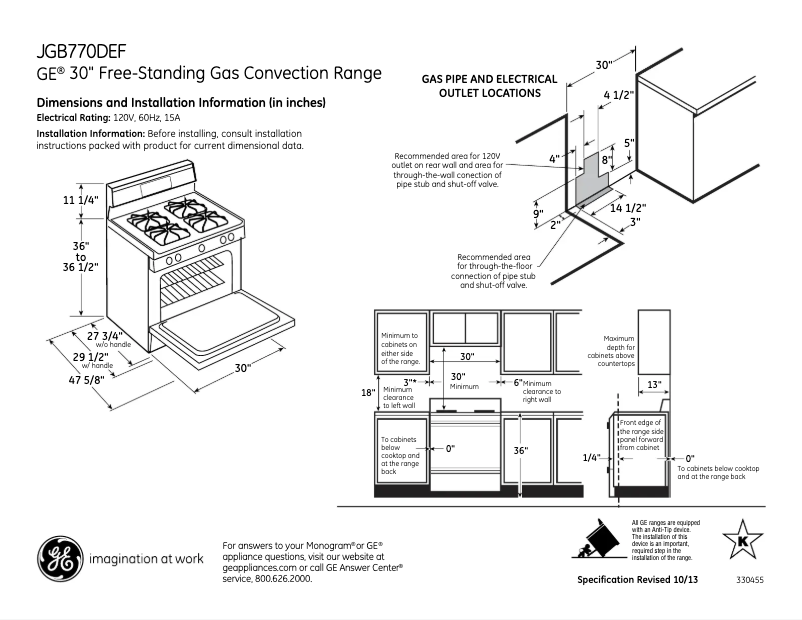 Page 1 of the manual Technical Sheet GE JGB770DEFBB