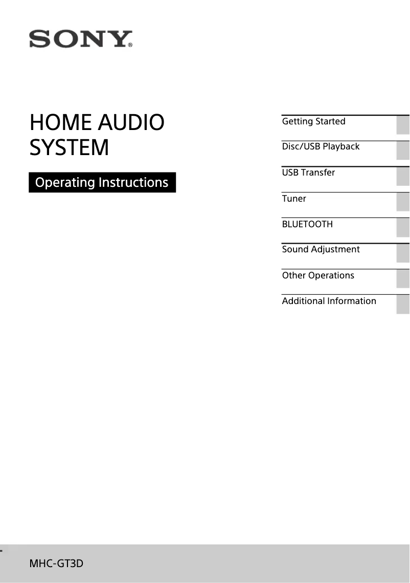 Page 1 de la notice Manuel utilisateur Sony MHC-GT3D
