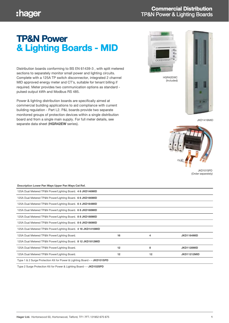 Page 1 de la notice Fiche technique Hager JKD1416MID