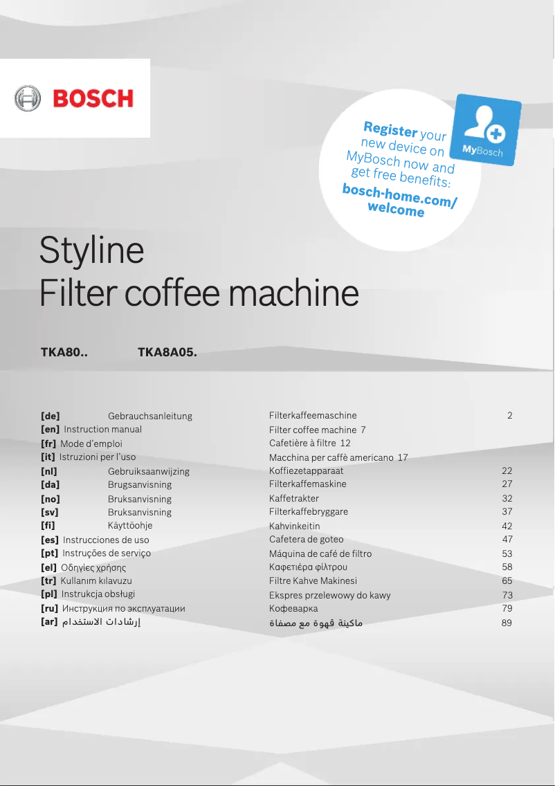 Page n°1 - Manuel utilisateur Bosch Styline TKA8011
