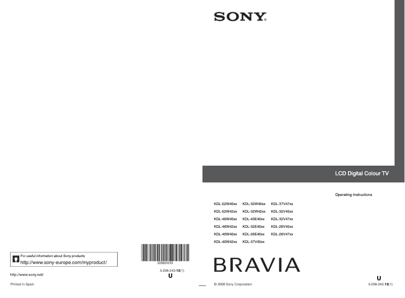 Página 1 del manual Manual de usuario Sony Bravia KDL-40E4000E