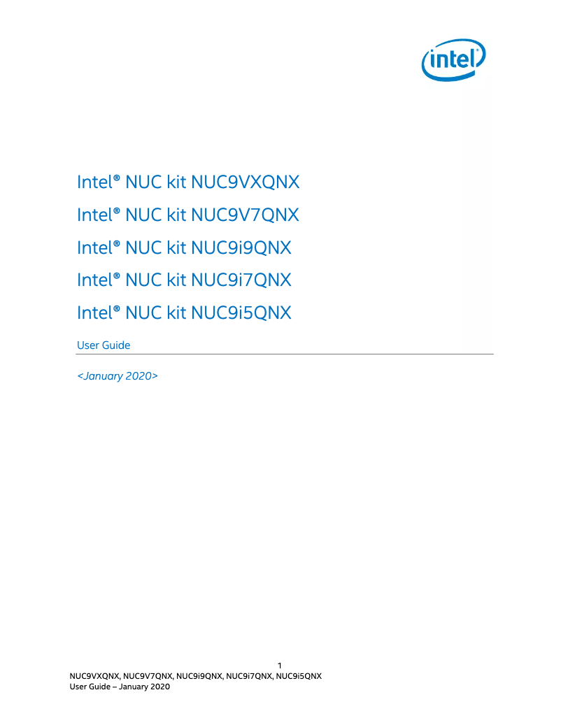 Page 1 de la notice Manuel utilisateur Intel NUC 9 Extreme