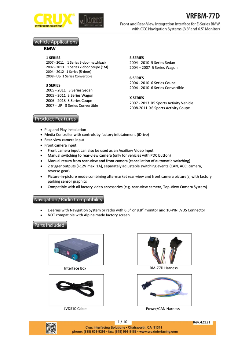 Page n°1 - Manuel utilisateur CRUX VRFBM-77D