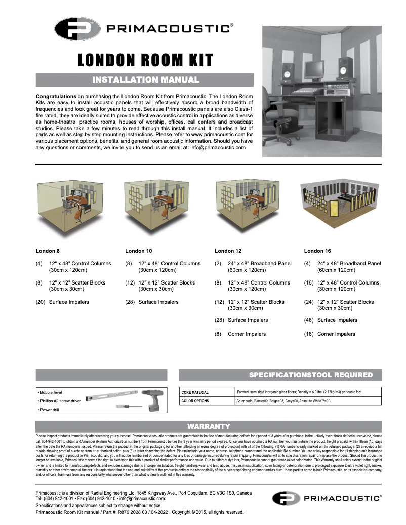 Page 1 de la notice Manuel utilisateur Primacoustic London 10