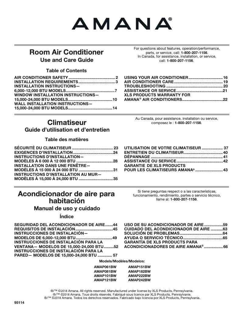 Page n°1 - Manuel utilisateur Amana AMAP182CW