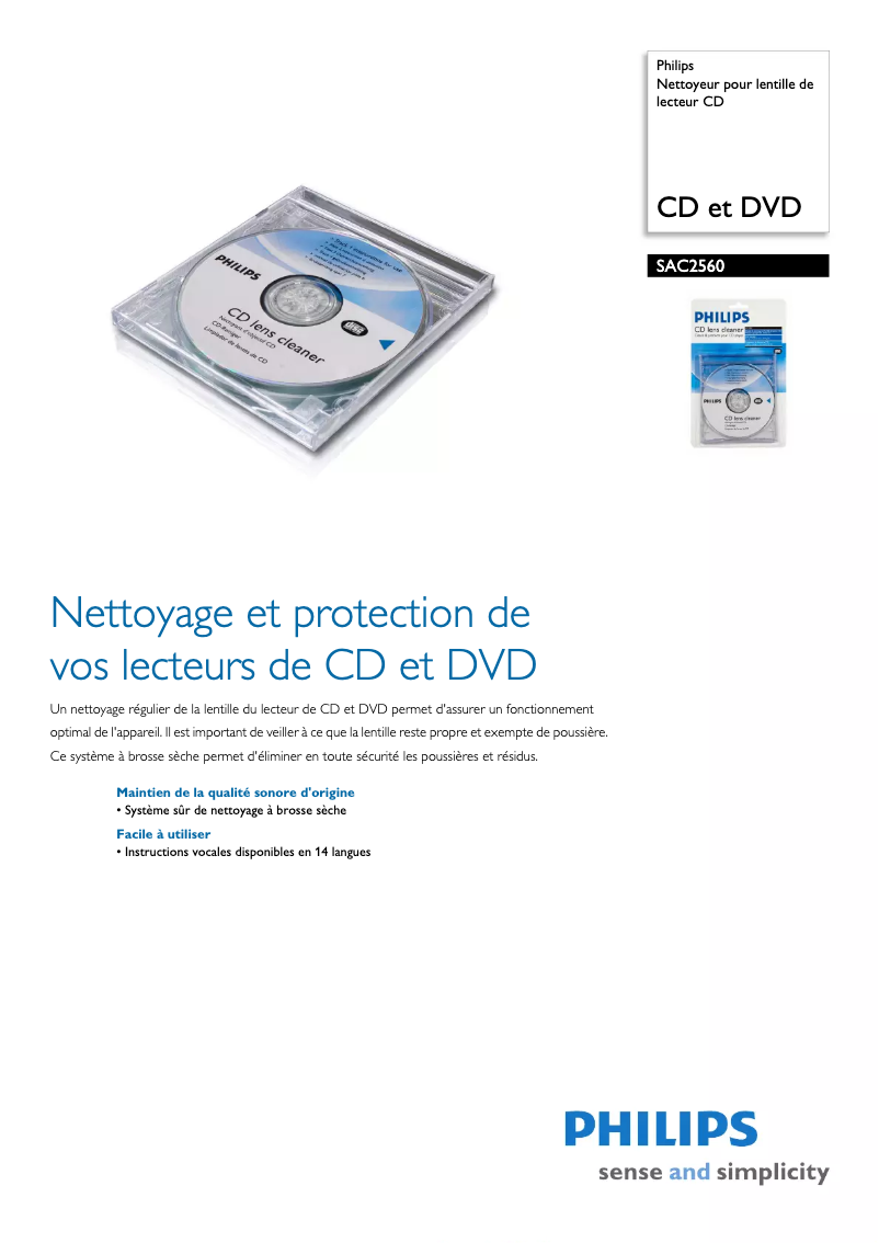 Page 1 de la notice Manuel utilisateur Philips SAC2560