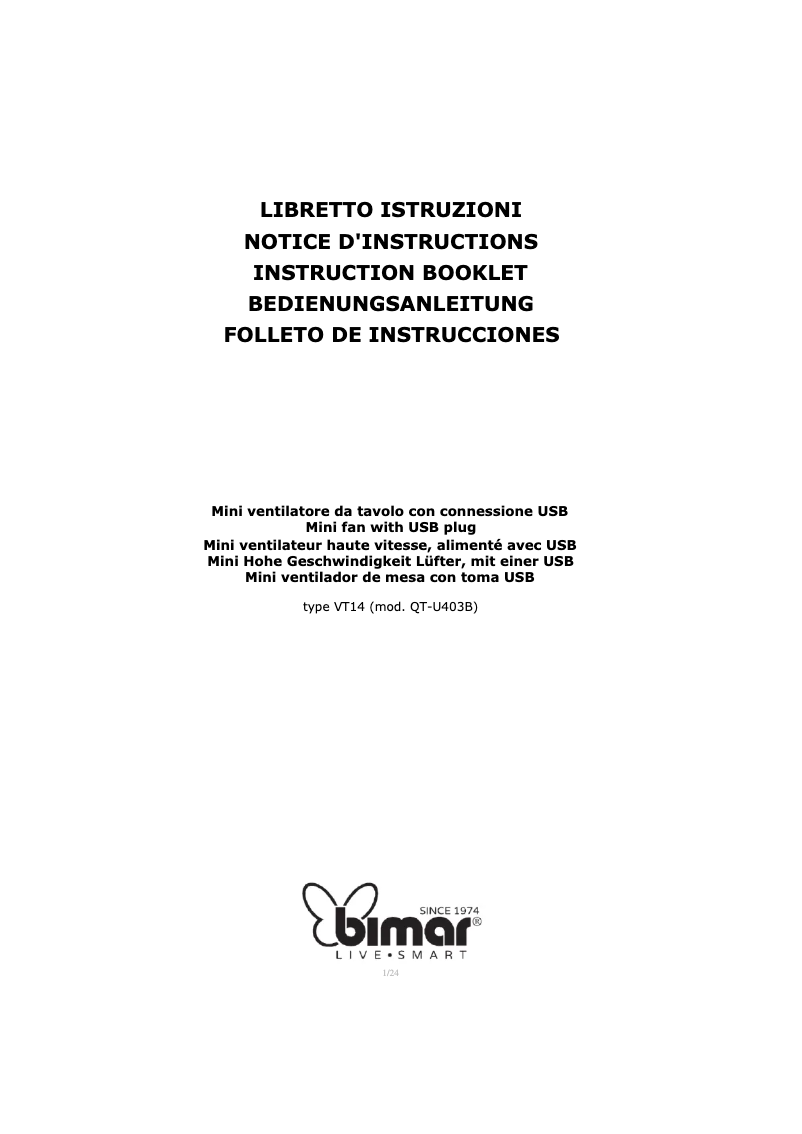 Page n°1 - Manuel utilisateur Bimar VT14