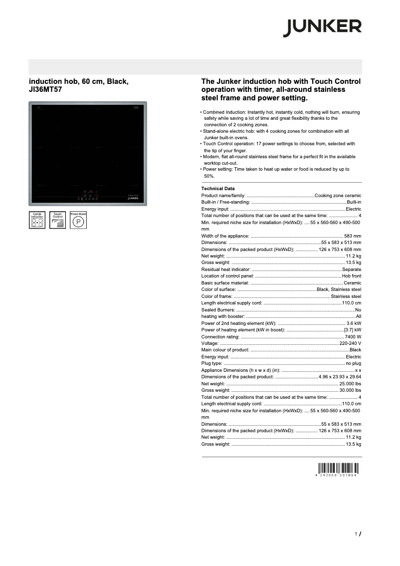 Page n°1 - Manuel utilisateur Junker JI36MT57