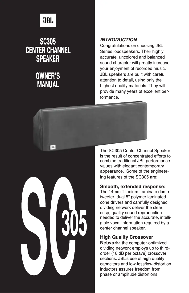 Page n°1 - Manuel utilisateur JBL SC305