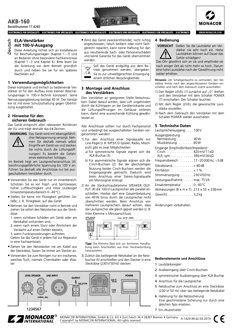 Page n°1 - Manuel utilisateur Monacor AKB-160