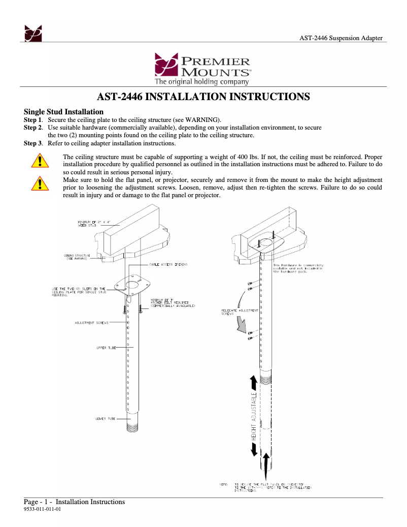 Page n°1 - Manuel utilisateur Premier Mounts AST-2446