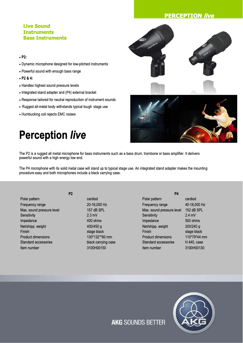Page 1 de la notice Fiche technique AKG Perception Live P2