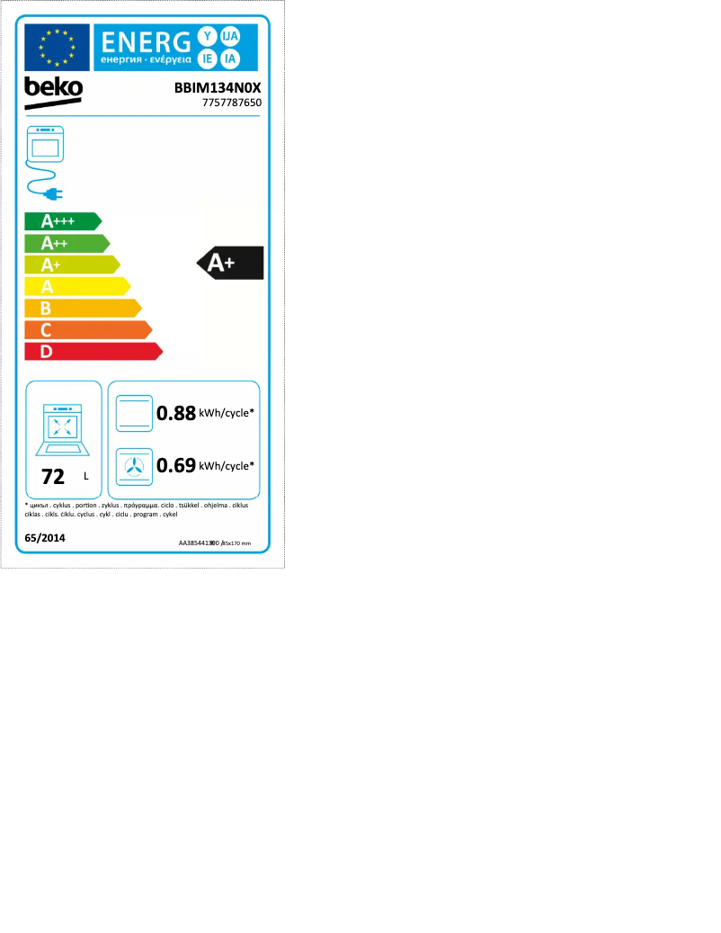 Page 1 de la notice Label énergétique Beko BBIM134N0X