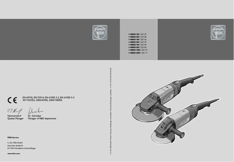 Page n°1 - Manuel utilisateur Fein WSG 20-180