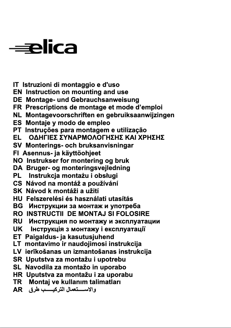 Page n°1 - Manuel utilisateur Elica SPACE EDS DIGITAL R BL/A/78