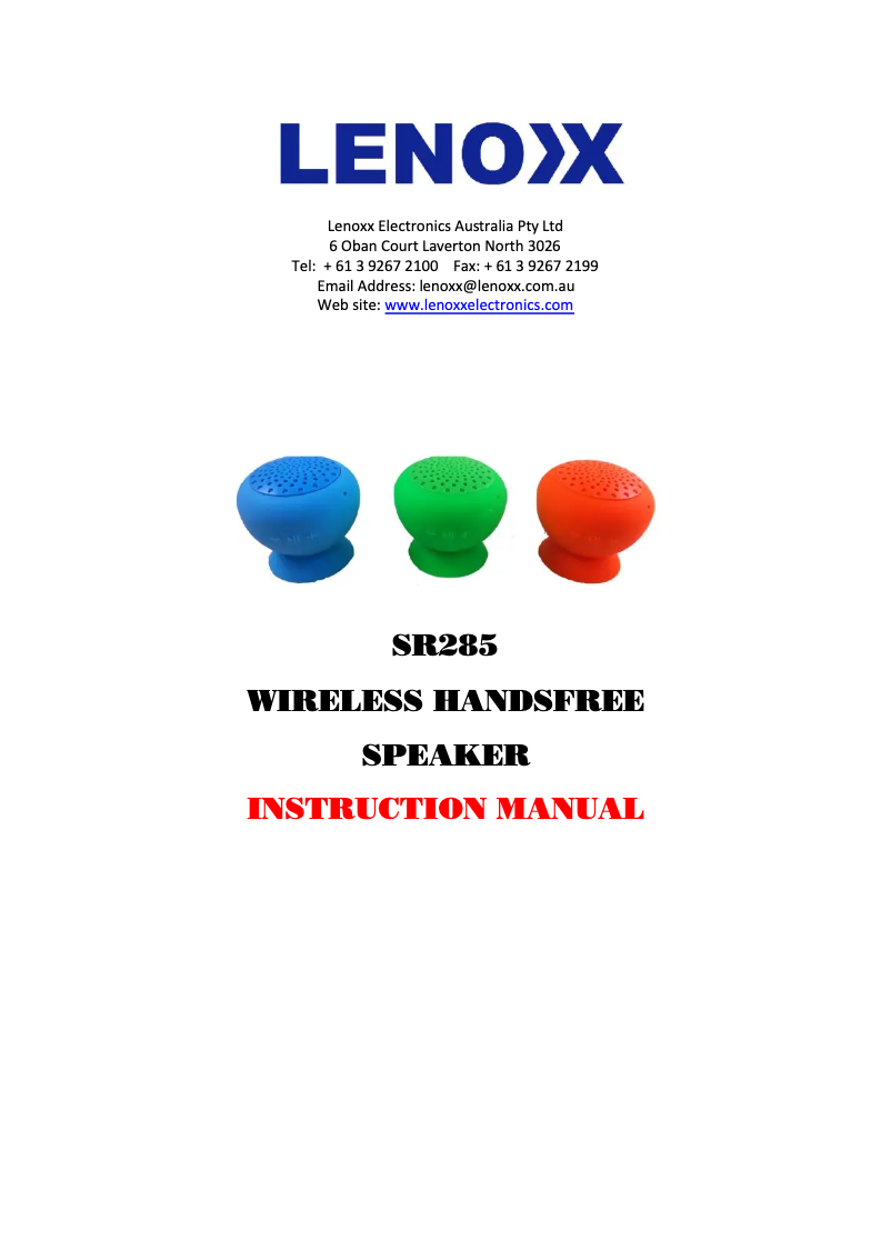 Page n°1 - Manuel utilisateur Lenoxx SR285