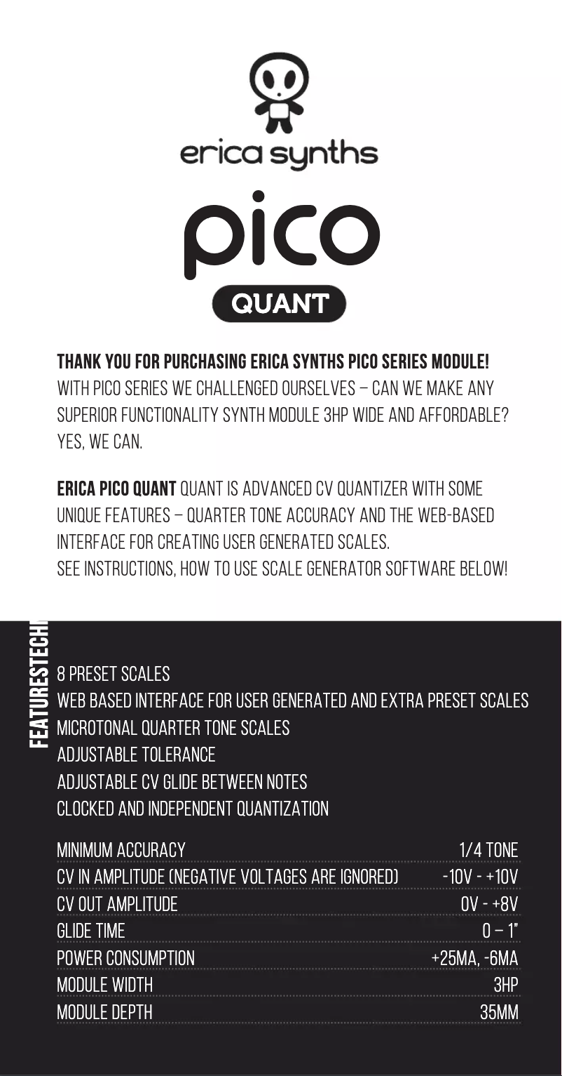 Page 1 de la notice Manuel utilisateur Erica Synths Pico Quant