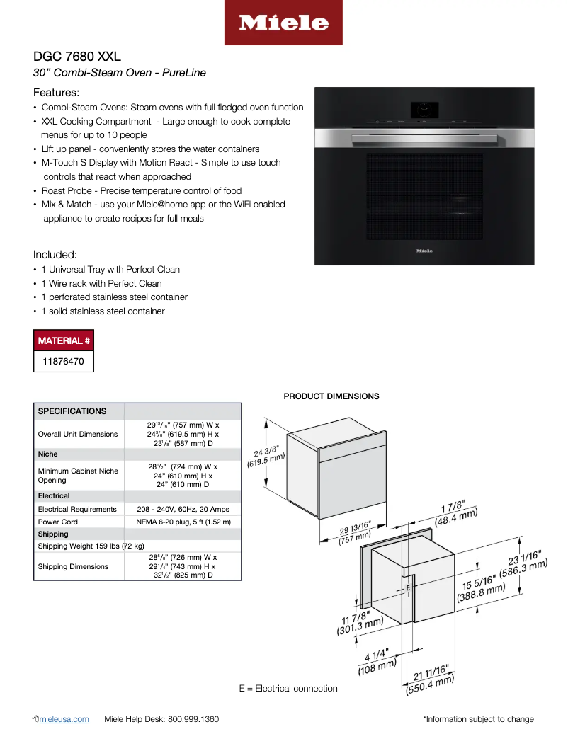 Página 1 del manual Ficha técnica Miele DGC 7680 XXL