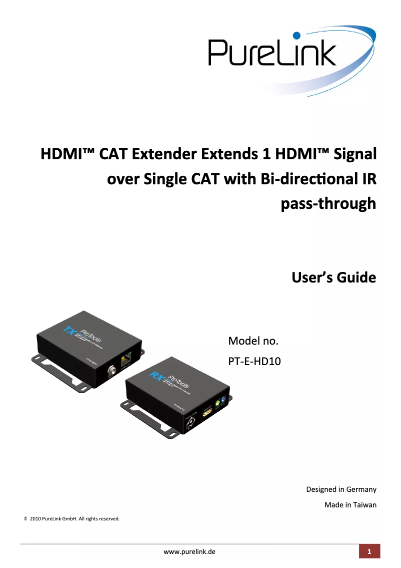 Image de la première page du manuel de l'appareil PT-E-HD10