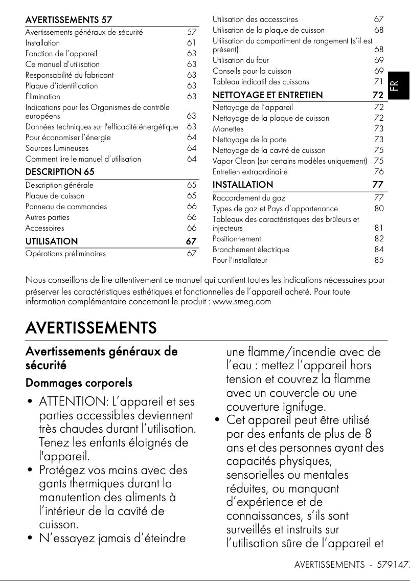 Page 1 de la notice Manuel utilisateur Smeg CX90GM