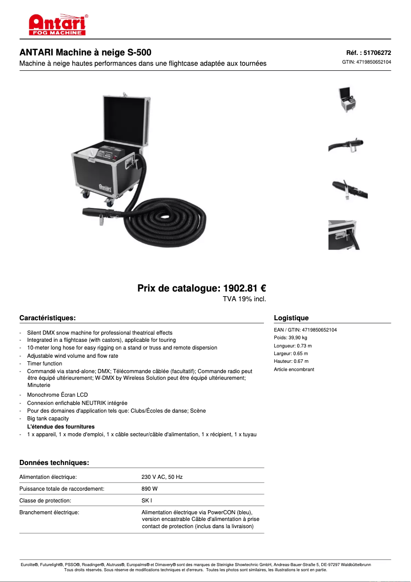 Page n°1 - Fiche technique Antari S-500