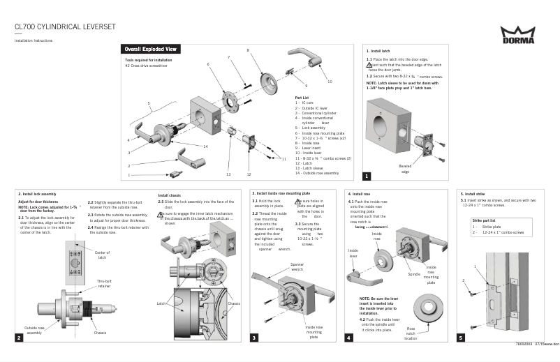 Page 1 de la notice Manuel utilisateur Dormakaba CL700