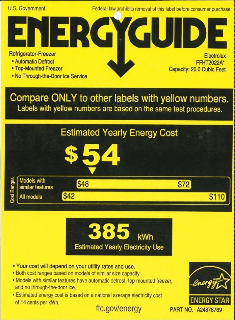 Page n°1 - Label énergétique Frigidaire FFHT2022AS