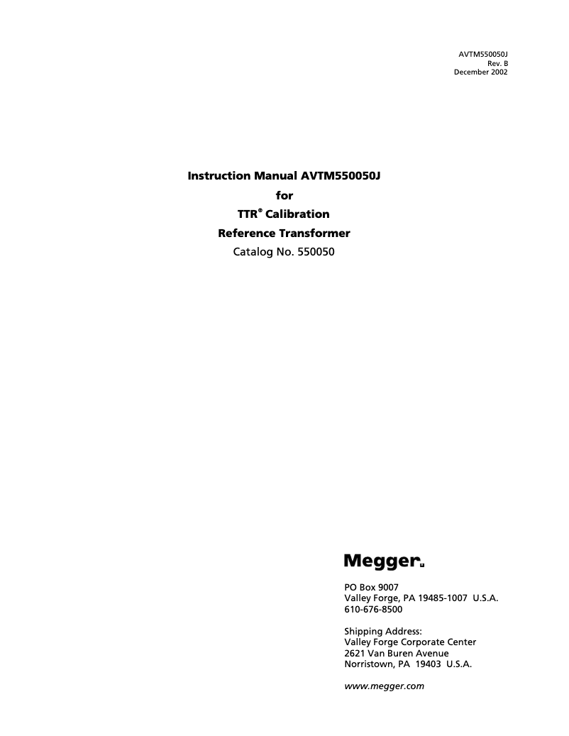 Page 1 de la notice Manuel utilisateur Megger TTR550005B