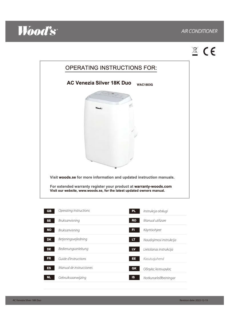 Page n°1 - Manuel utilisateur Wood's AC Venezia 18K Duo