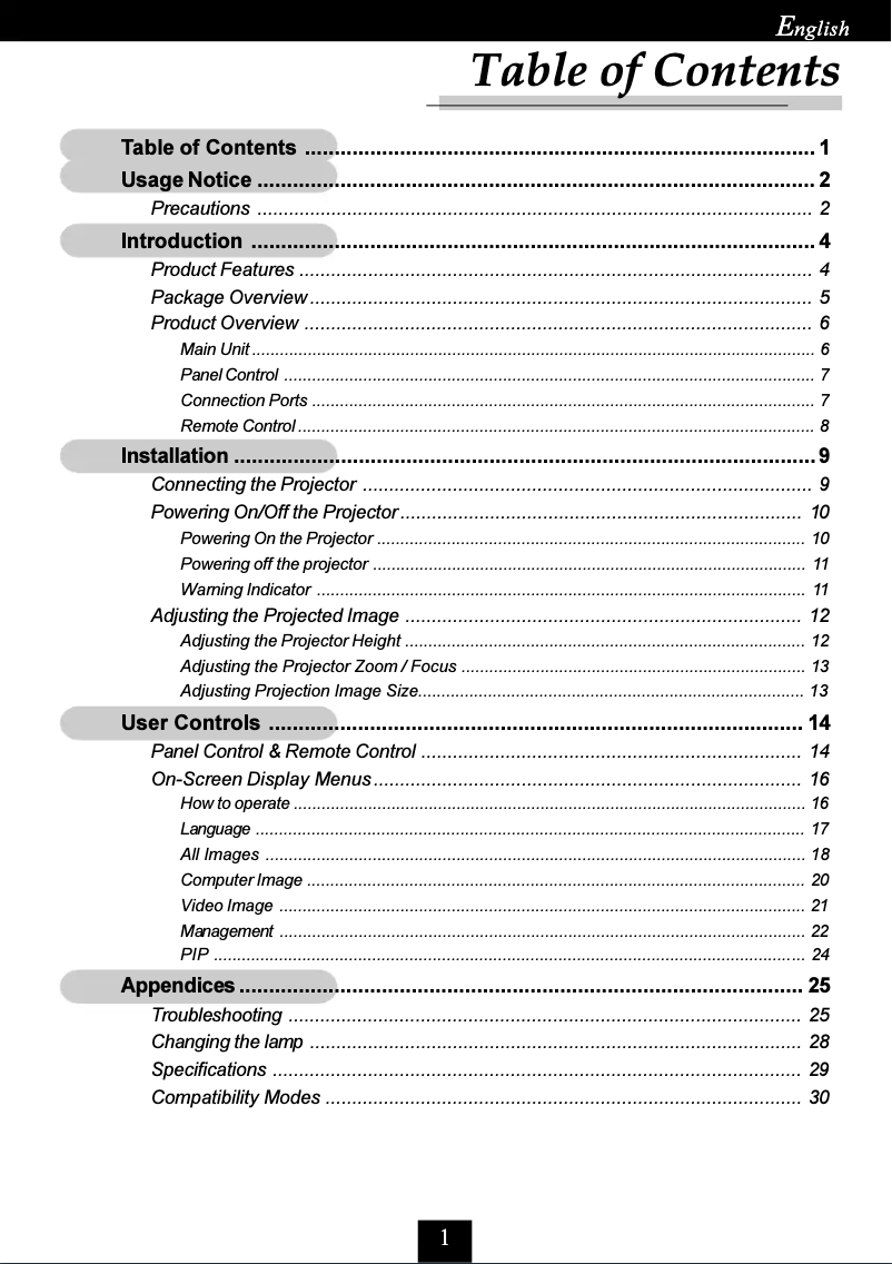 Page 1 de la notice Manuel utilisateur Optoma EP725