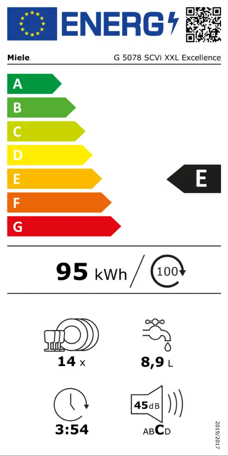 Page 1 of the manual Energy Label Miele G 5078 SCVi XXL Excellence