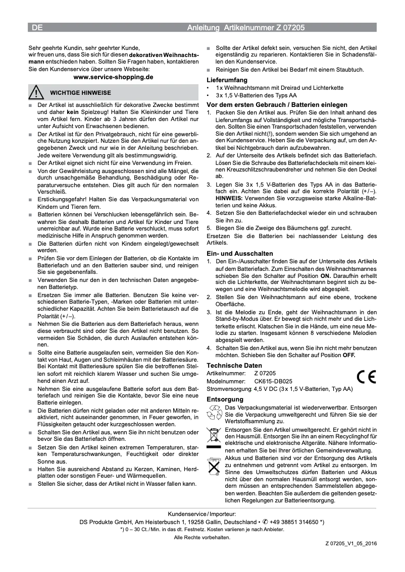 Page n°1 - Manuel utilisateur Christmaxx 07205