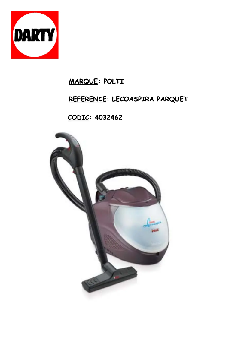 Image de la première page du manuel de l'appareil Vaporetto Lecoaspira Parquet