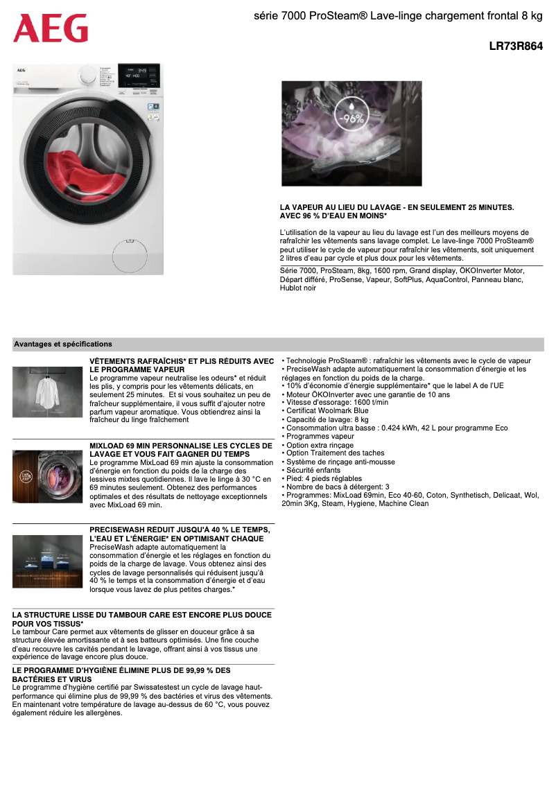 Página 1 del manual Ficha técnica AEG LR73R864