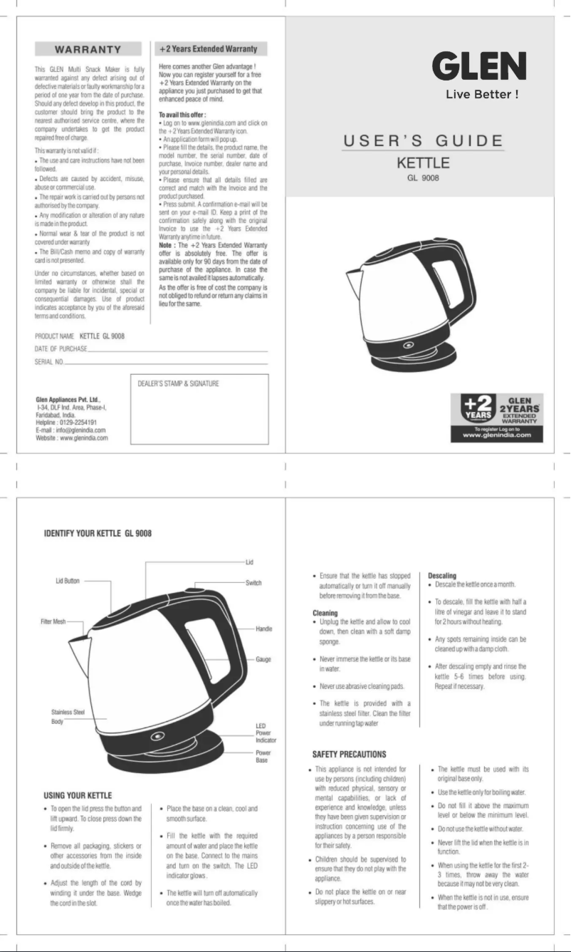 Page 1 de la notice Manuel utilisateur Glen GL 9008