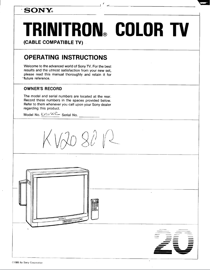 Page 1 de la notice Manuel utilisateur Sony KV-2080R