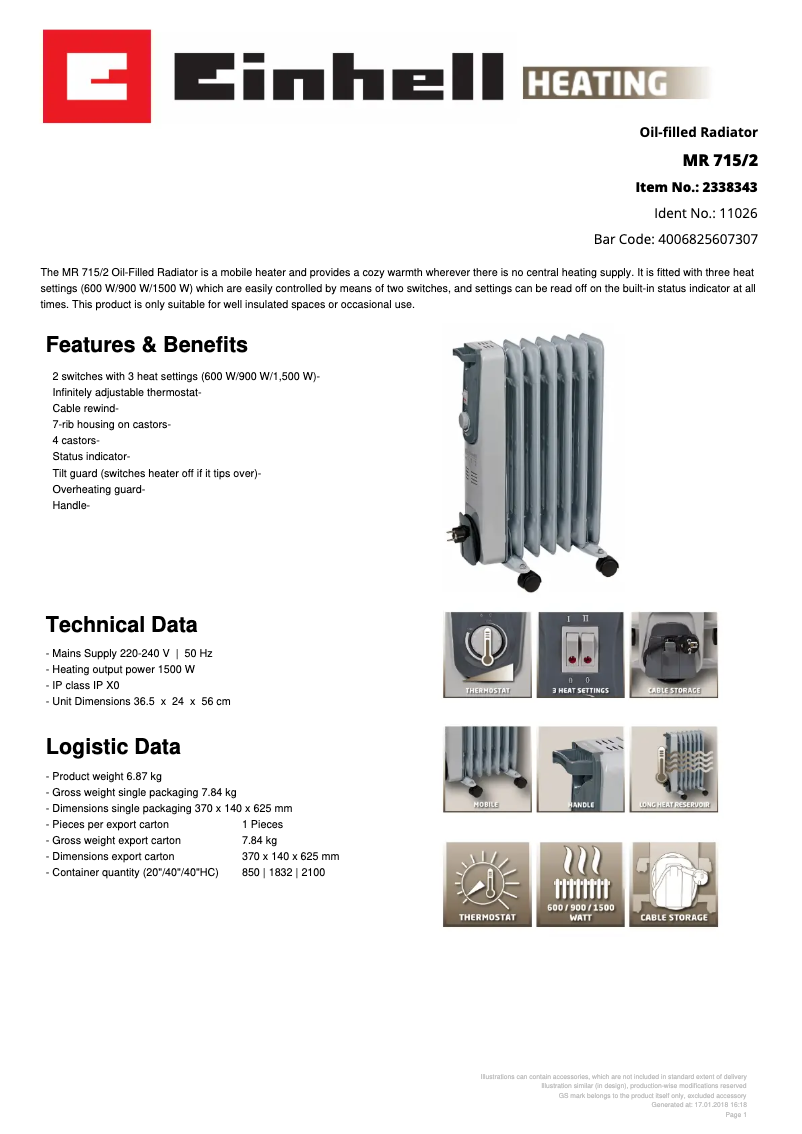 Page n°1 - Fiche technique Einhell MR 715/2