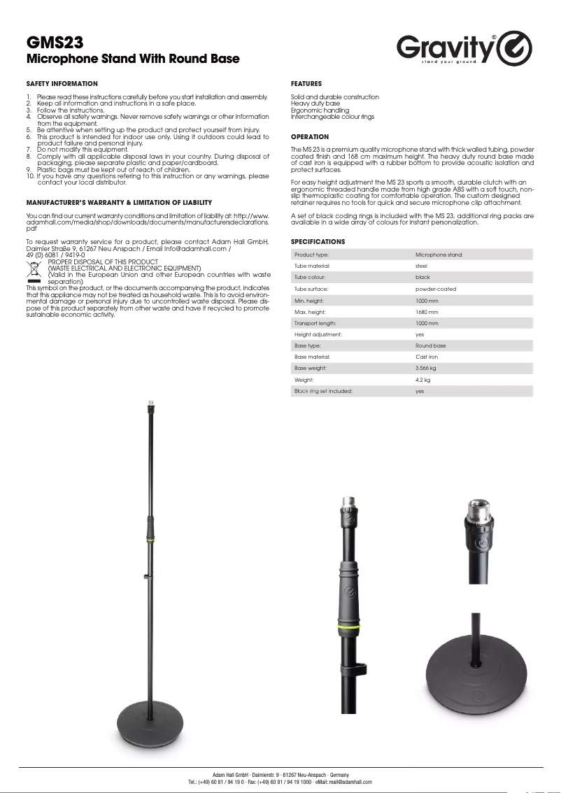 Page 1 de la notice Manuel utilisateur Gravity GMS23