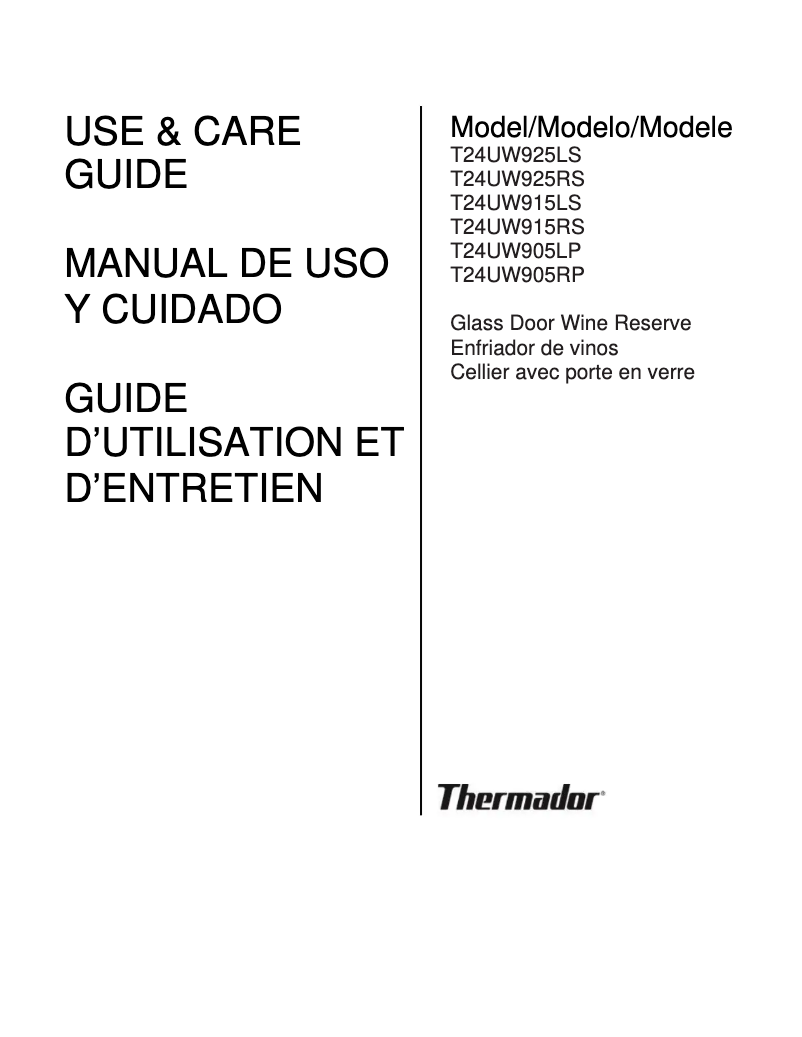Page n°1 - Manuel utilisateur Thermador T24UW915RS