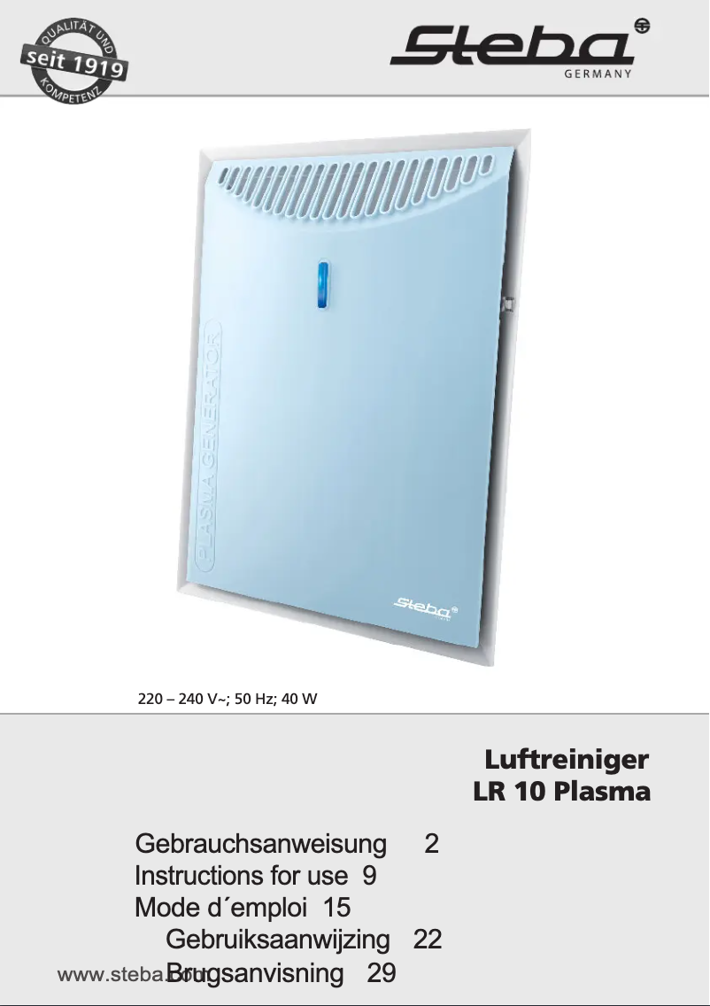 Page 1 de la notice Manuel utilisateur Steba LR 10 Plasma