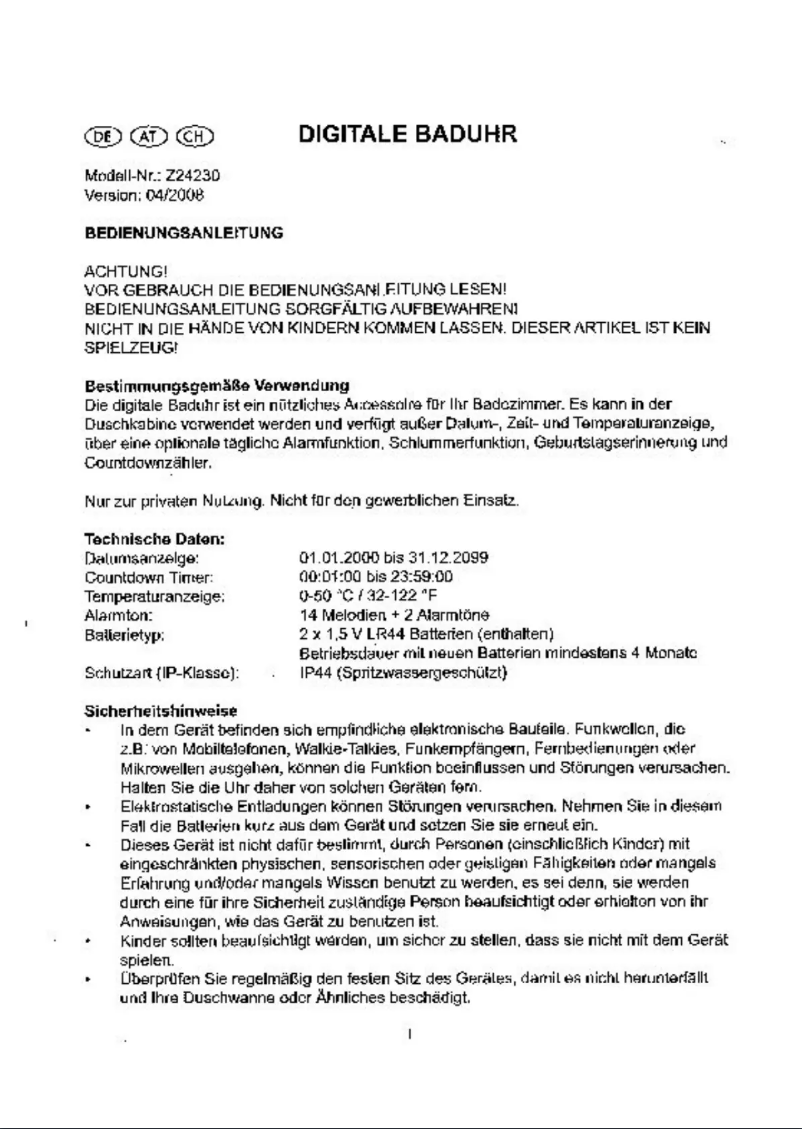 Page 1 de la notice Manuel utilisateur Auriol Z24230