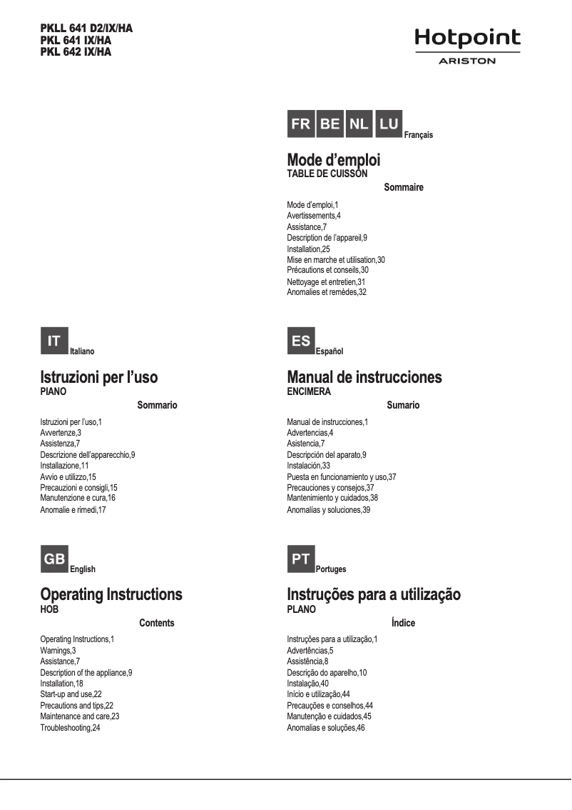 Page 1 de la notice Manuel utilisateur Hotpoint Ariston PKL 642 IX/HA