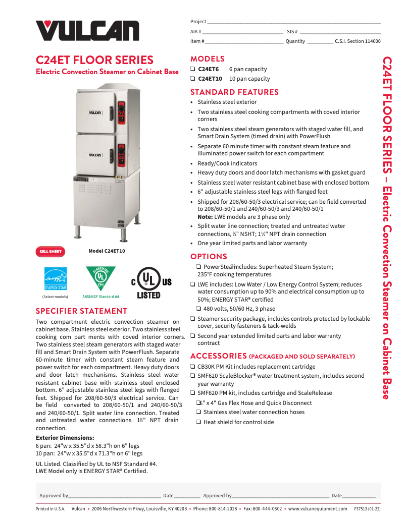 Page 1 of the manual Technical Sheet Vulcan C24ET6-PS