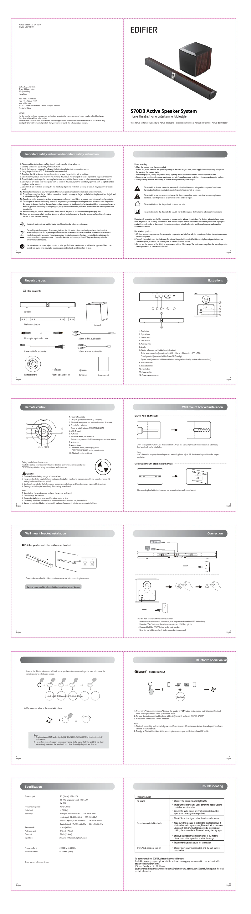 Page 1 de la notice Manuel utilisateur Edifier S70DB