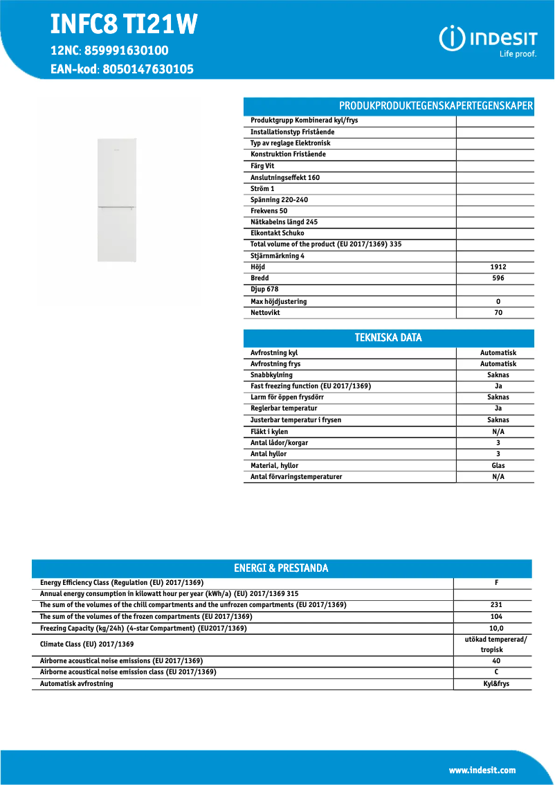 Image de la première page du manuel de l'appareil INFC8 TI21W