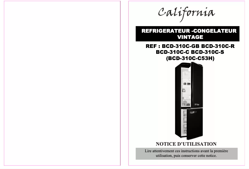 Page 1 de la notice Manuel utilisateur California BCD-310C-R